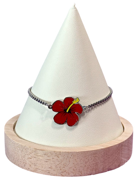 Set Flor de Maga Rojo en Plateado (Collar, Pulsera y Aretes)