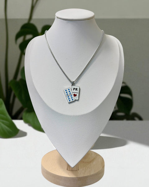 COLLAR FICHA DE DOMINOS ❤️PR EN PLATEADO