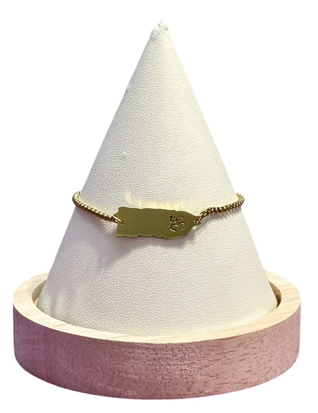 Set Mapa de PR con Coquí Taíno Dorado (Collar, Pulsera y Aretes)