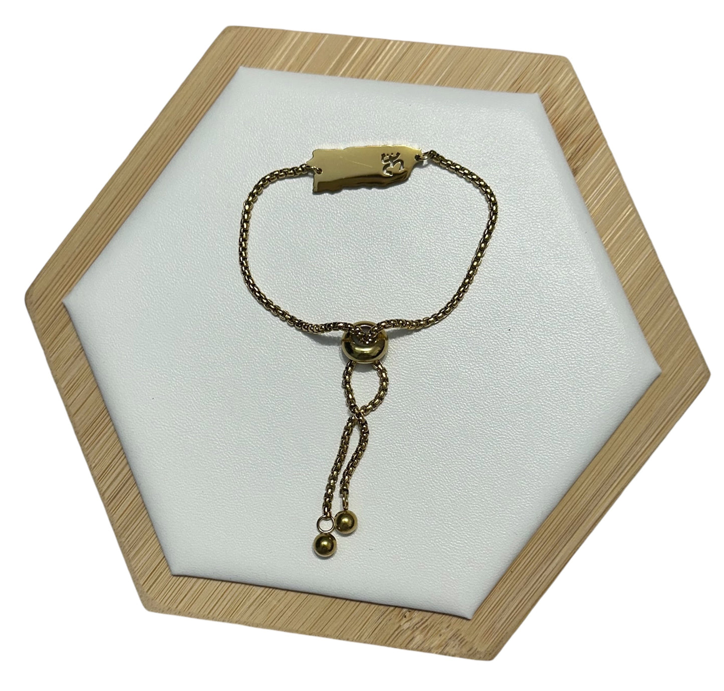 Pulsera Mapa de PR Coqui Taino Dorada
