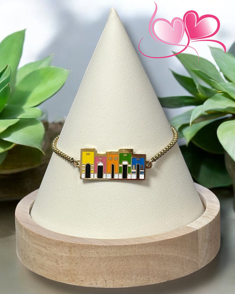 Set Casitas del Viejo San Juan, PR en Dorado (Collar y Pulsera)