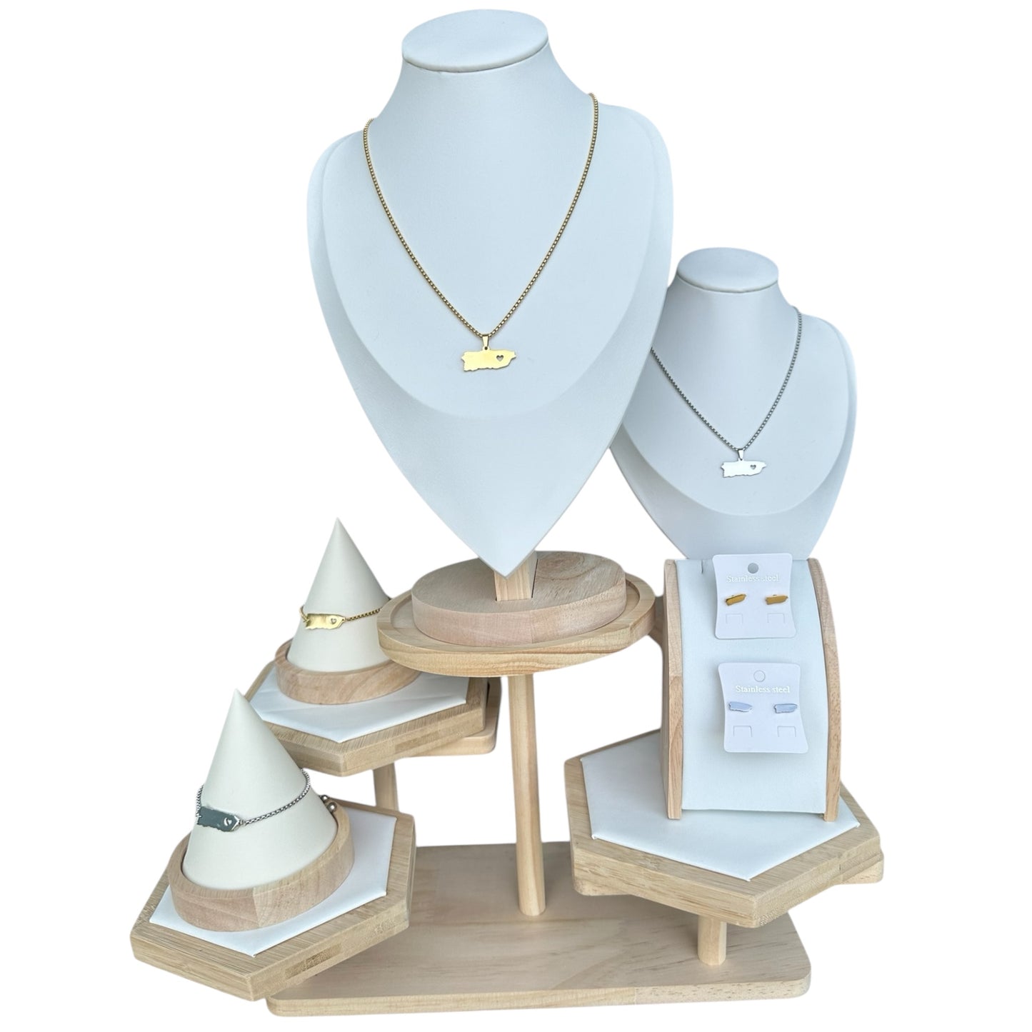 Collar mapa de Puerto Rico con Corazón Dorado