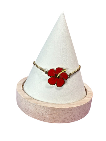 Set Flor de Maga Roja en Dorado (Aretes y Pulsera)