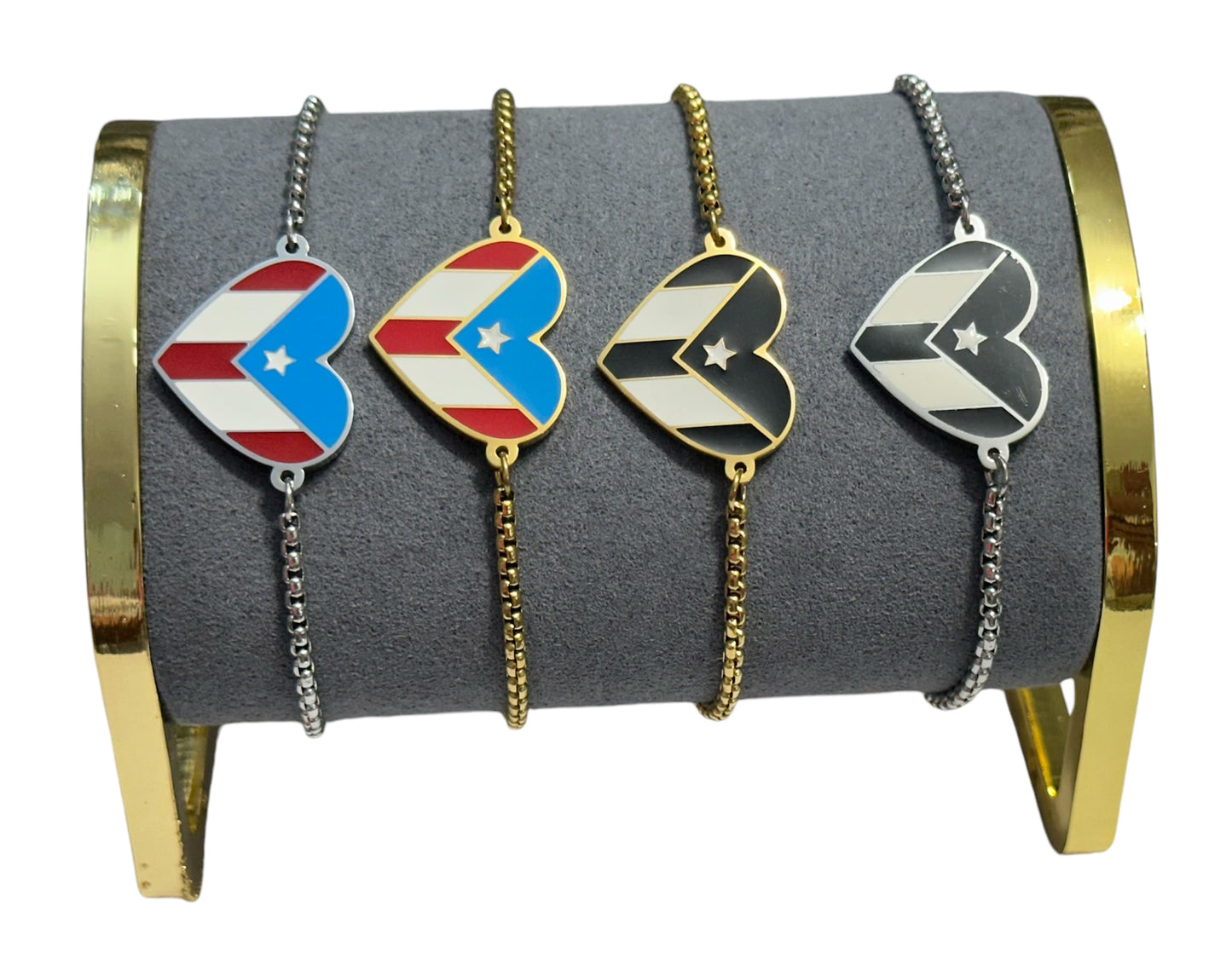 Pulsera Corazón Blanco/Negro Plateada