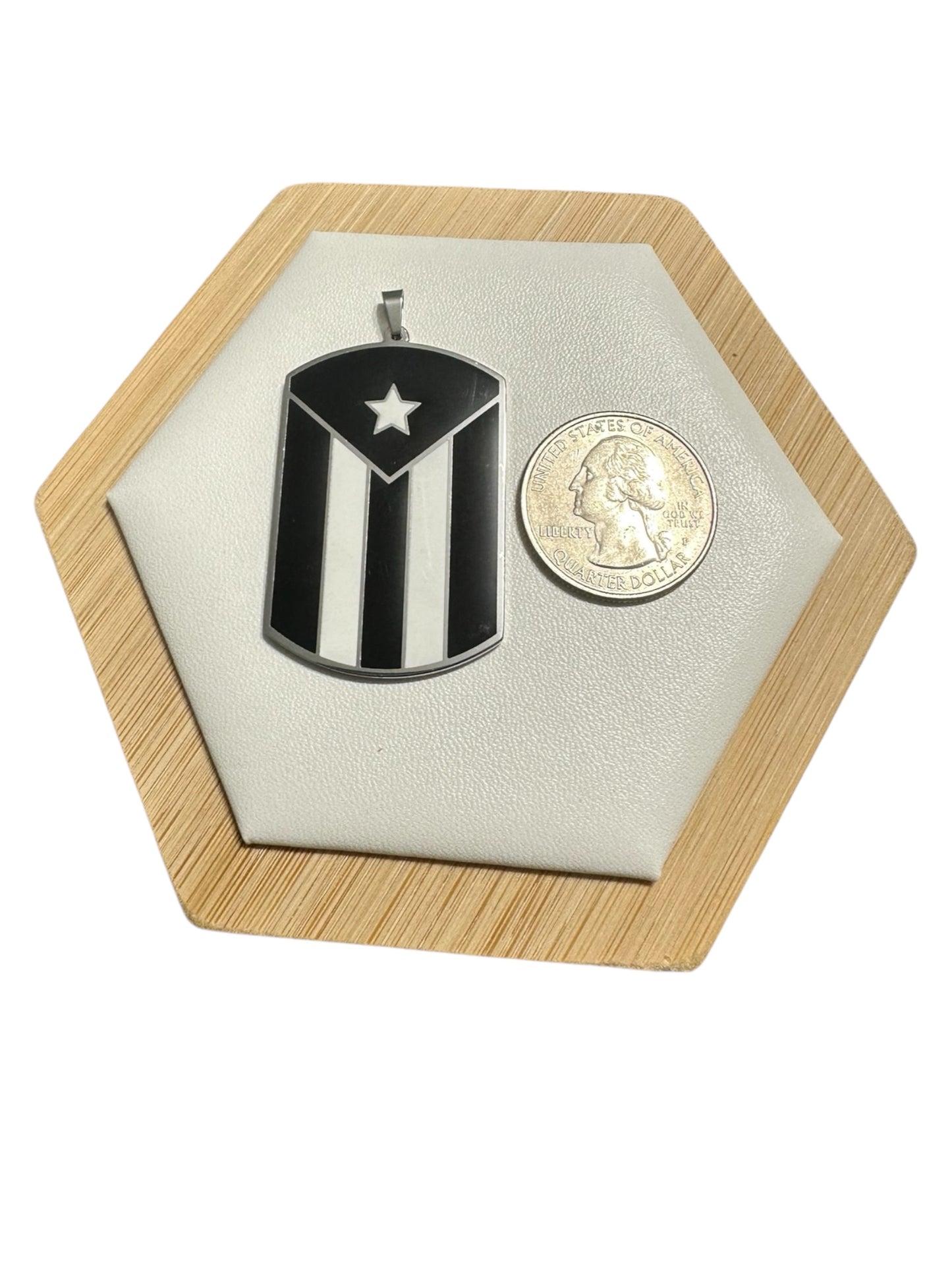 Bandera de PR Tag Blanca/Negra/Plateada