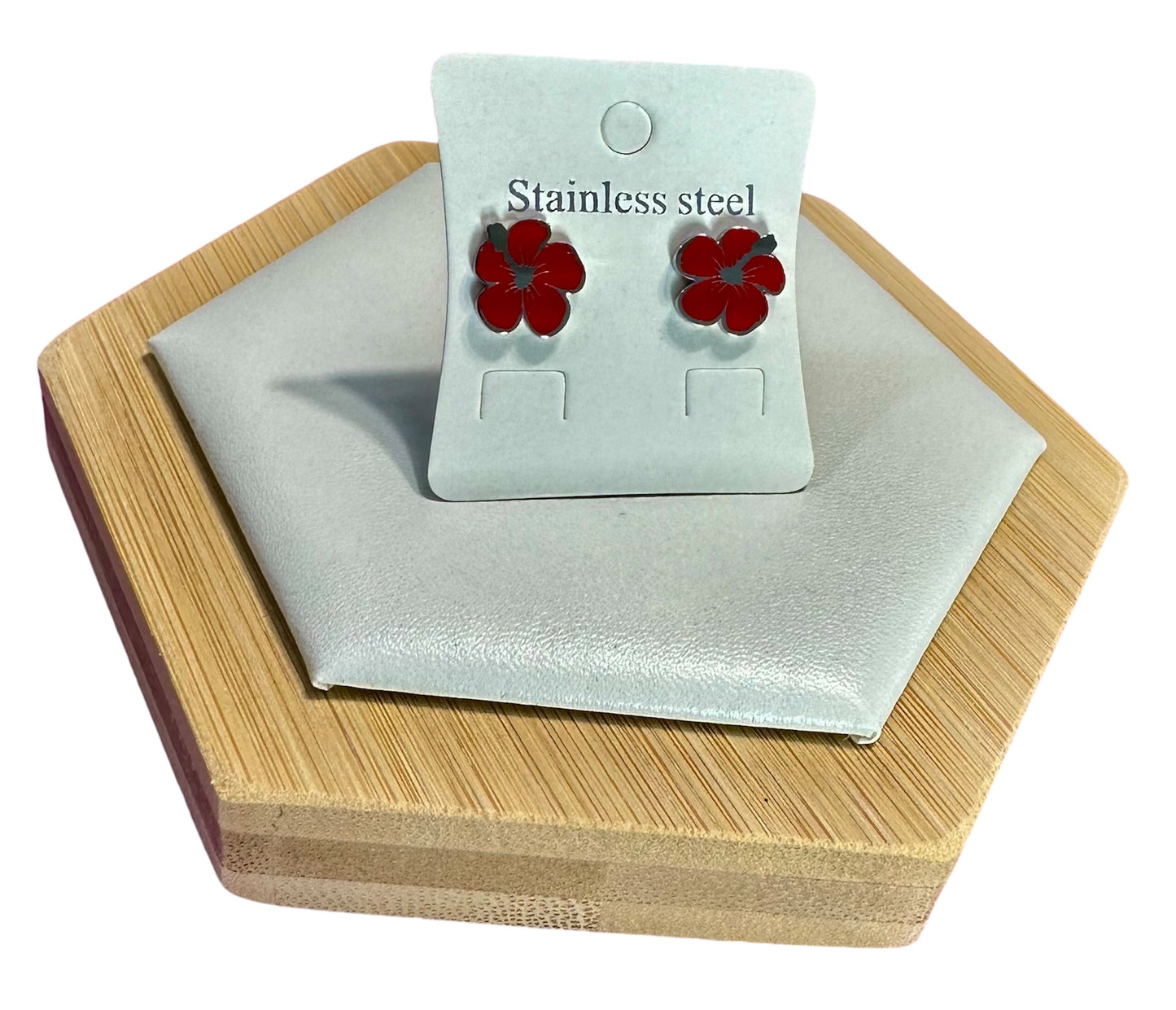 Set Flor de Maga Rojo en Plateado (Collar, Pulsera y Aretes)