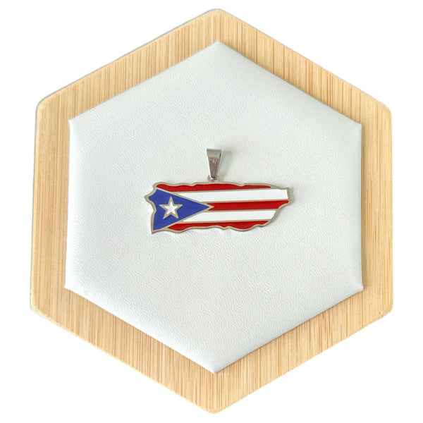 Collar Mapa de Puerto Rico Grande en Plateado