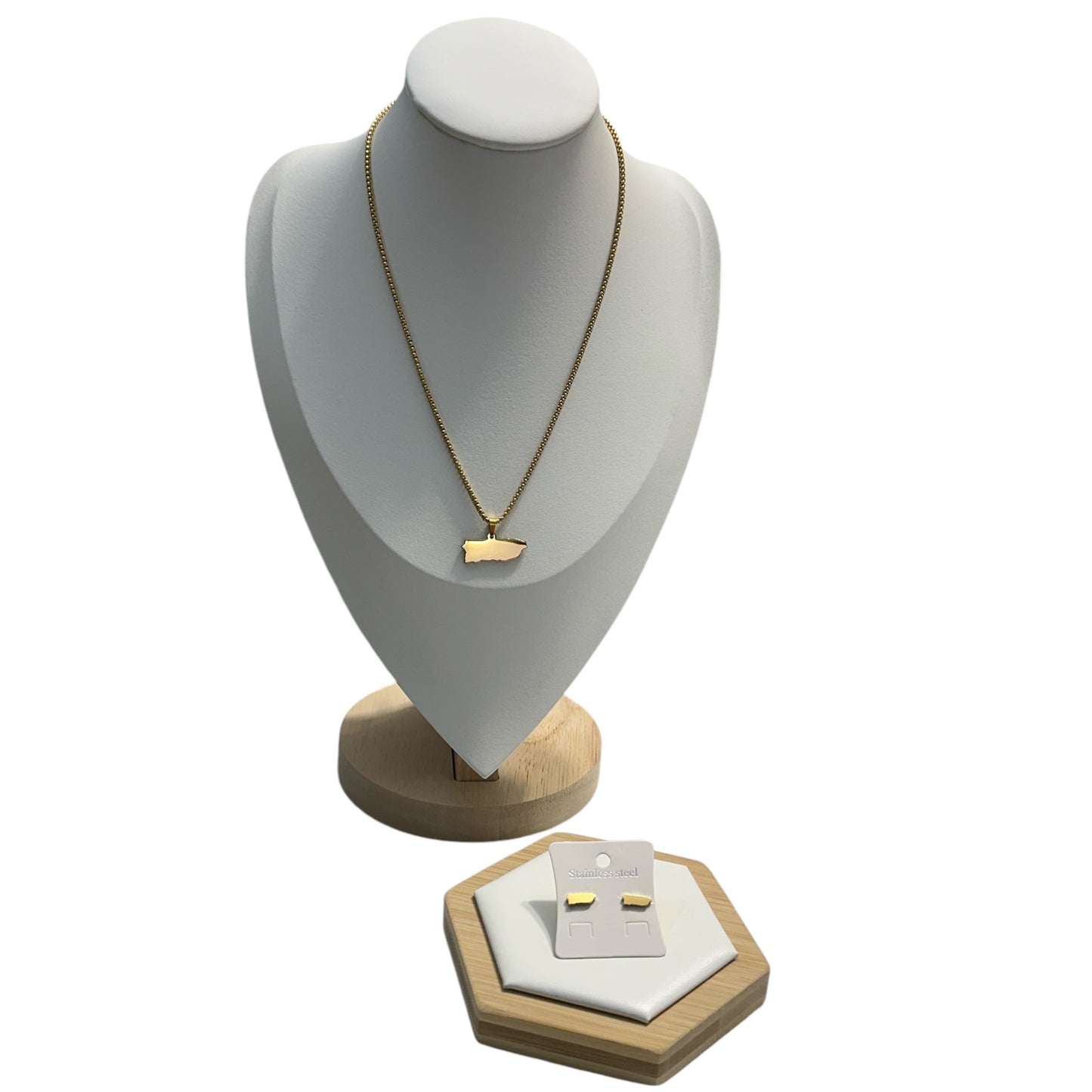 Set Mapa de PR Dorado Flat (Collar y Aretes)