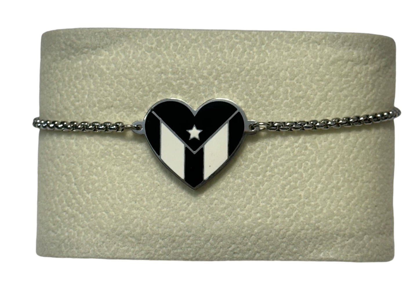 Pulsera Corazón Blanco/Negro Plateada