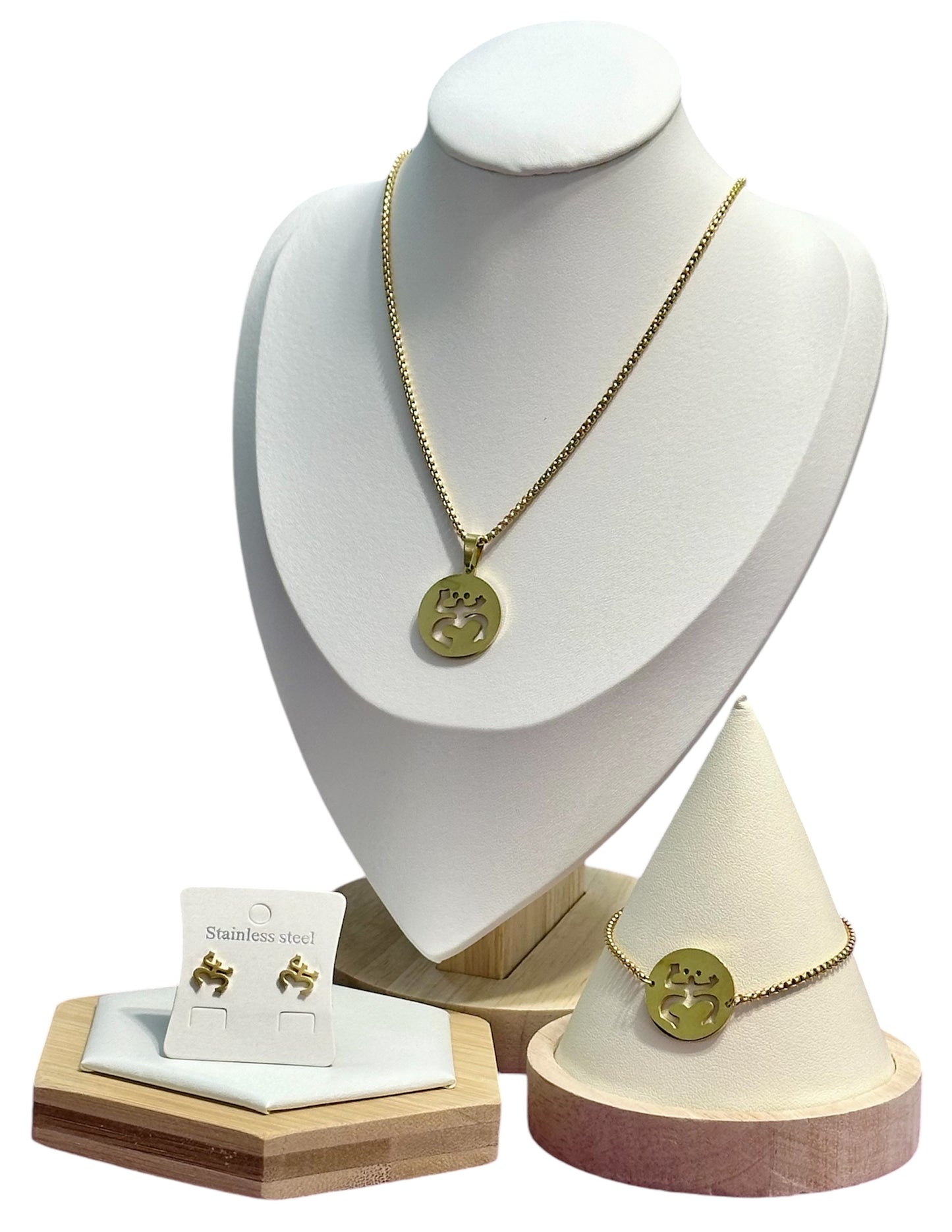 Set Coquí Taíno Redondo Dorado (Collar, Pulsera y Aretes)