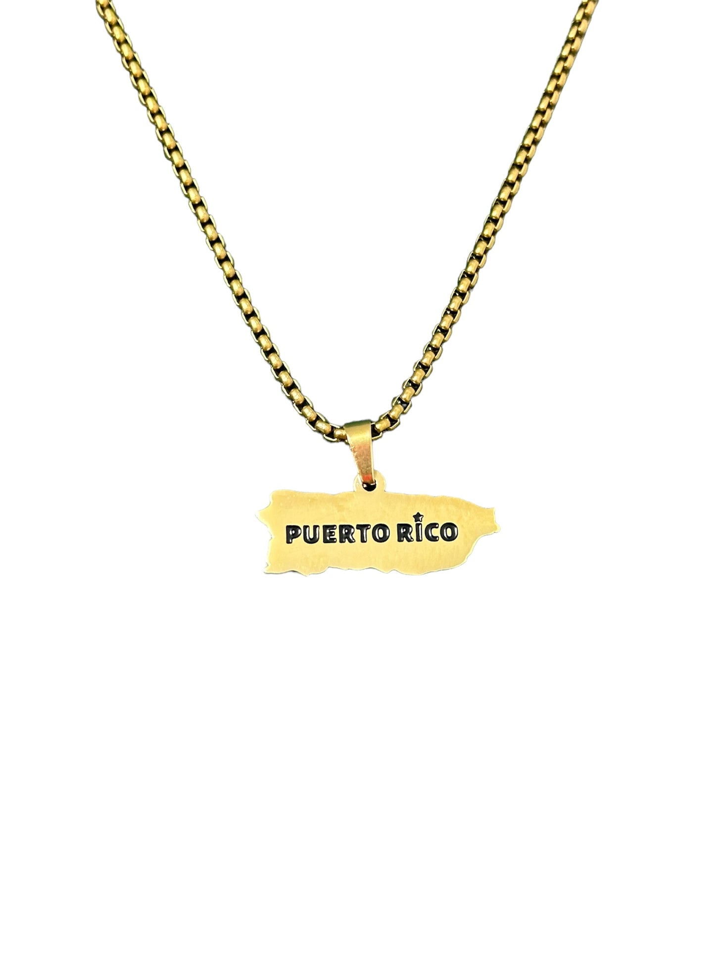 Collar Mapa de PR con Nombre en Dorado