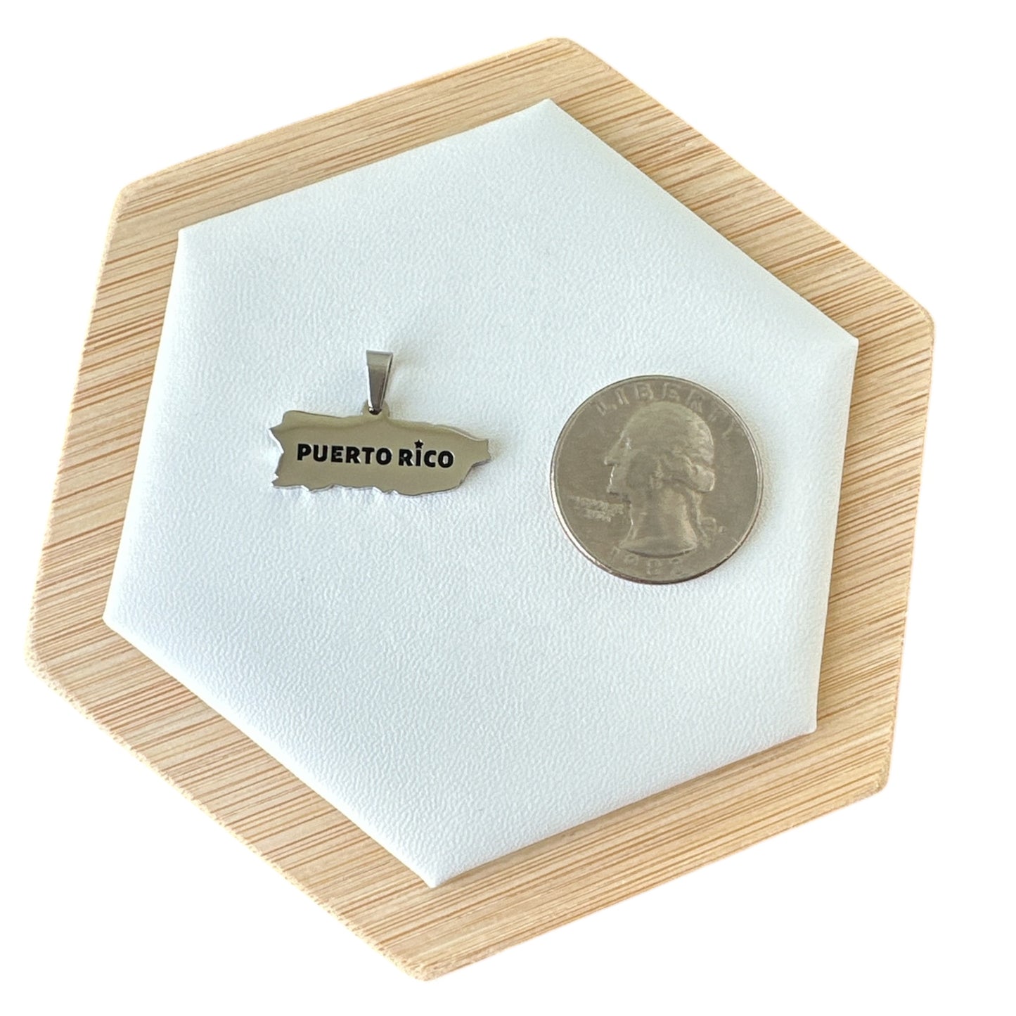 Collar Mapa de PR con nombre en Plateado