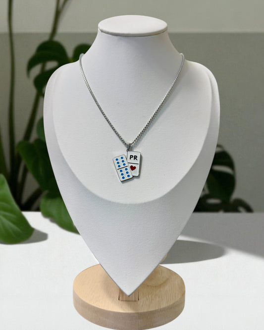 COLLAR FICHA DE DOMINOS ❤️PR EN PLATEADO