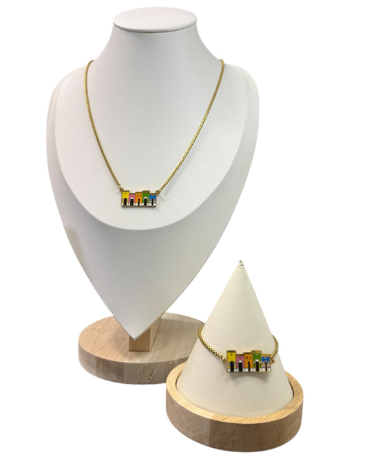 Set Casitas del Viejo San Juan, PR en Dorado (Collar y Pulsera)