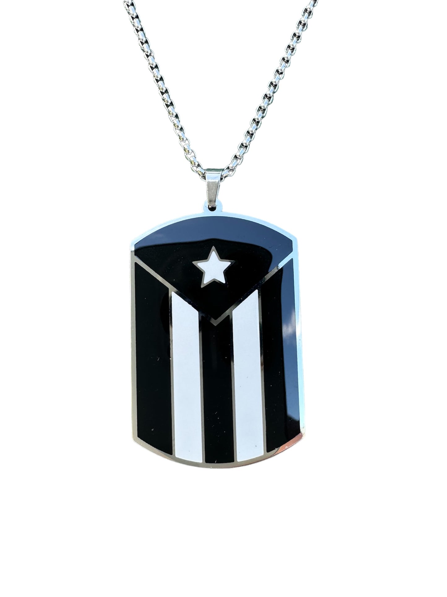 Bandera de PR Tag Blanca/Negra/Plateada