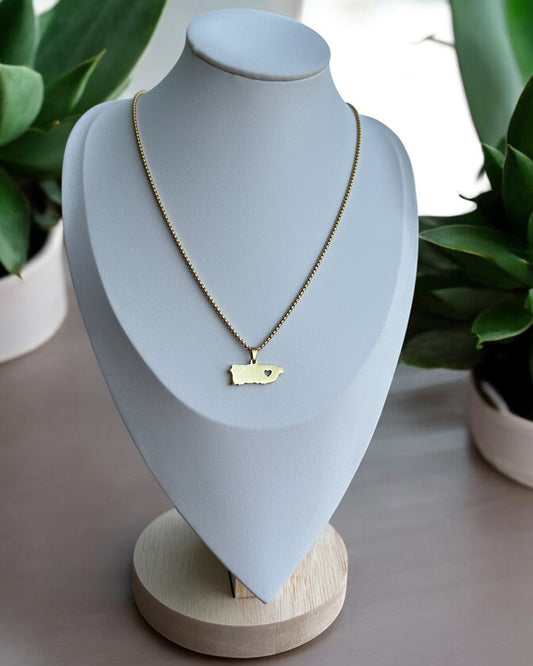 Collar mapa de Puerto Rico con Corazón Dorado