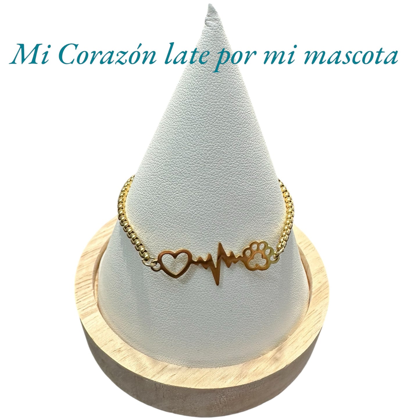 Set Mi Corazón Late por mi Mascota en Dorada (Collar y Pulsera)