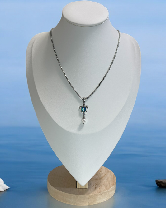 Collar Tortuga 2 y Perla en Plateado