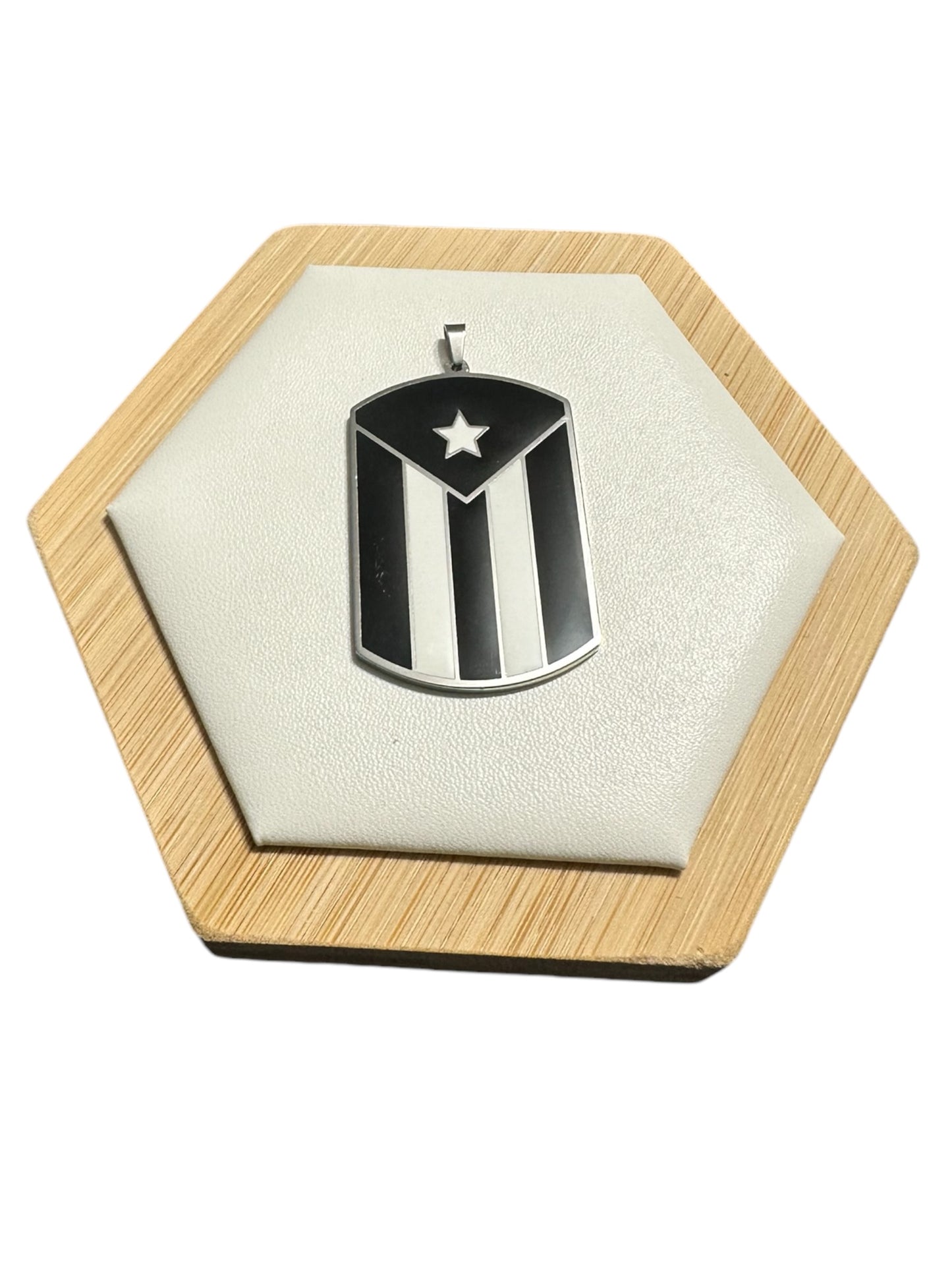 Bandera de PR Tag Blanca/Negra/Plateada