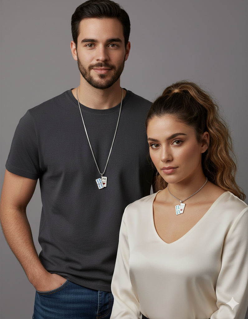 COLLAR FICHA DE DOMINOS ❤️PR EN PLATEADO
