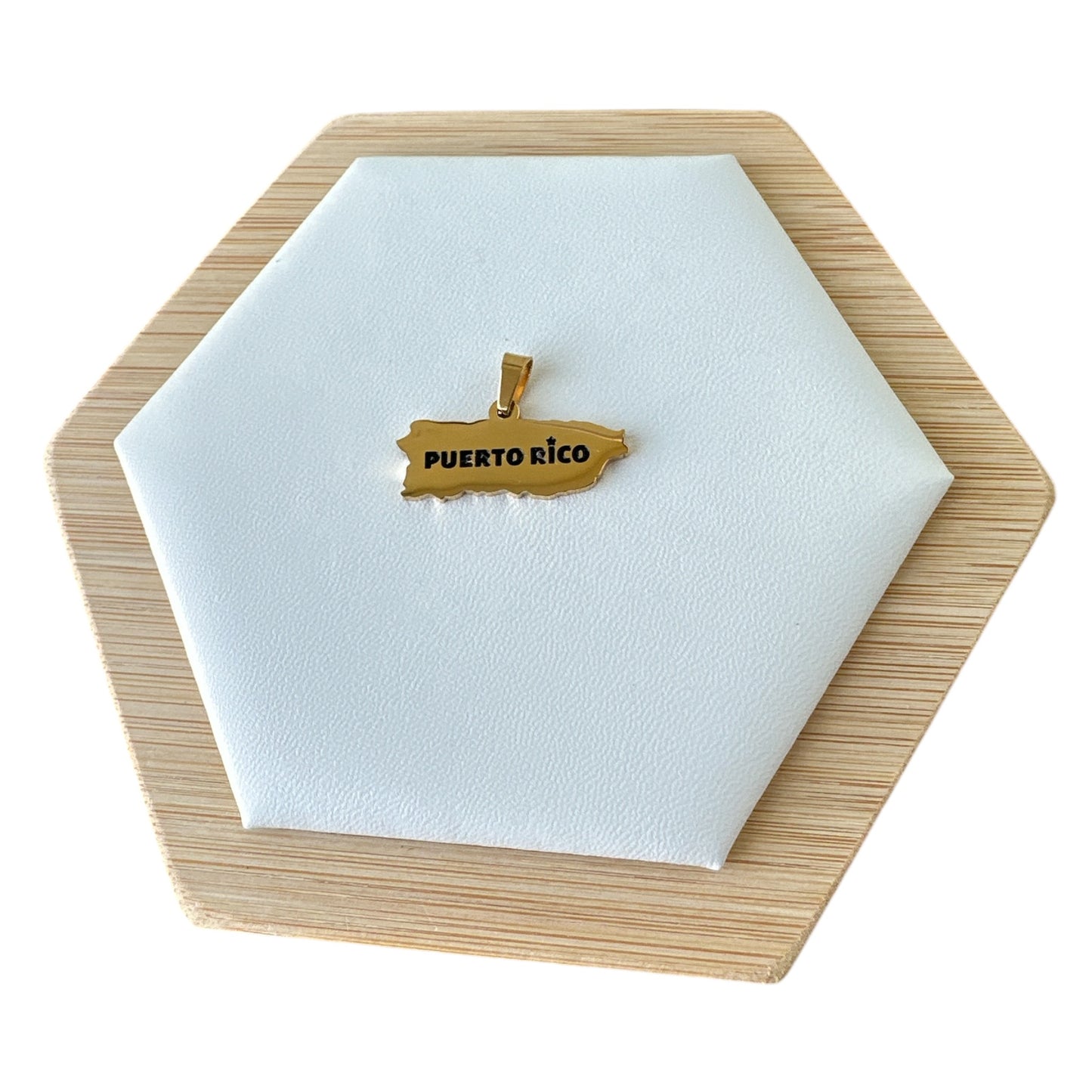 Collar Mapa de PR con Nombre en Dorado