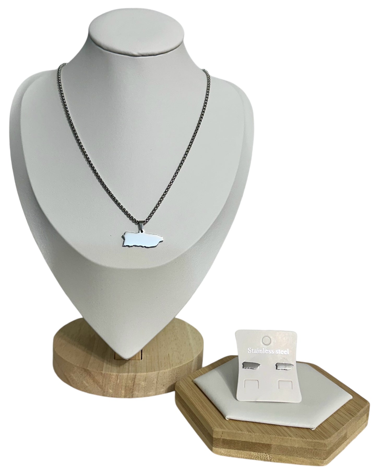 Set Mapa de PR Plateado Flat (Collar y Aretes)