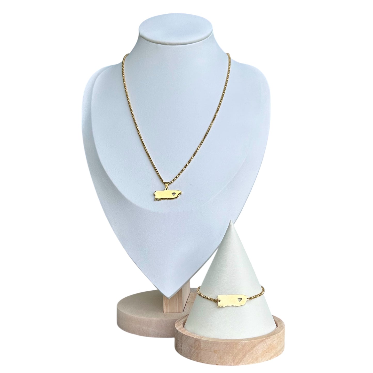 Set Mapa con Corazón en Dorado (Collar y Pulsera)