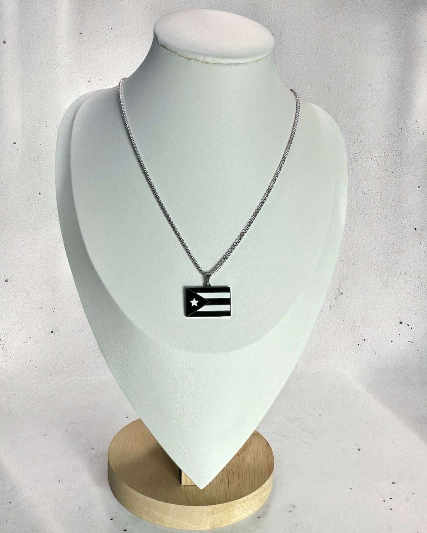 Bandera de PR Rectangular  Negra/Blanca Plateada