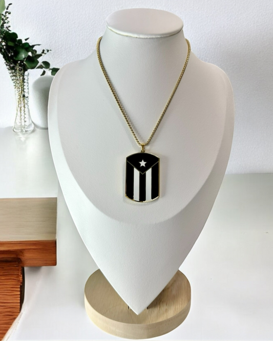 Bandera de PR Tag Negra/Blanca en Dorada