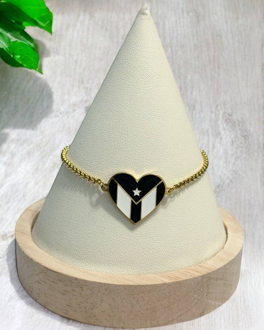 Pulsera Corazón Blanco/Negro Dorada