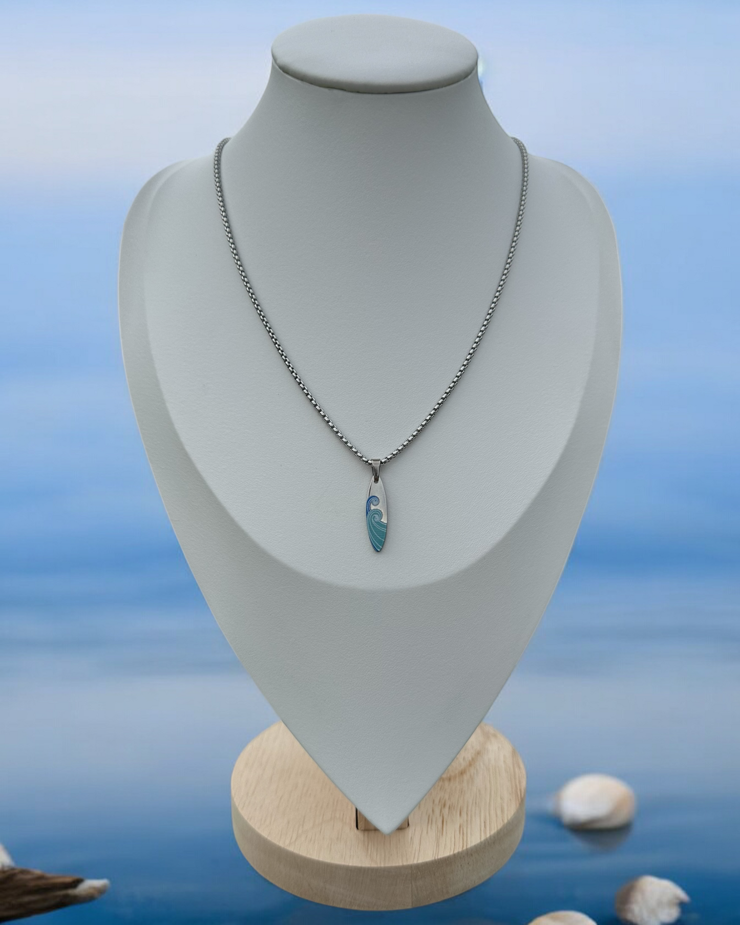 Collar Olas Surfing en Plateado