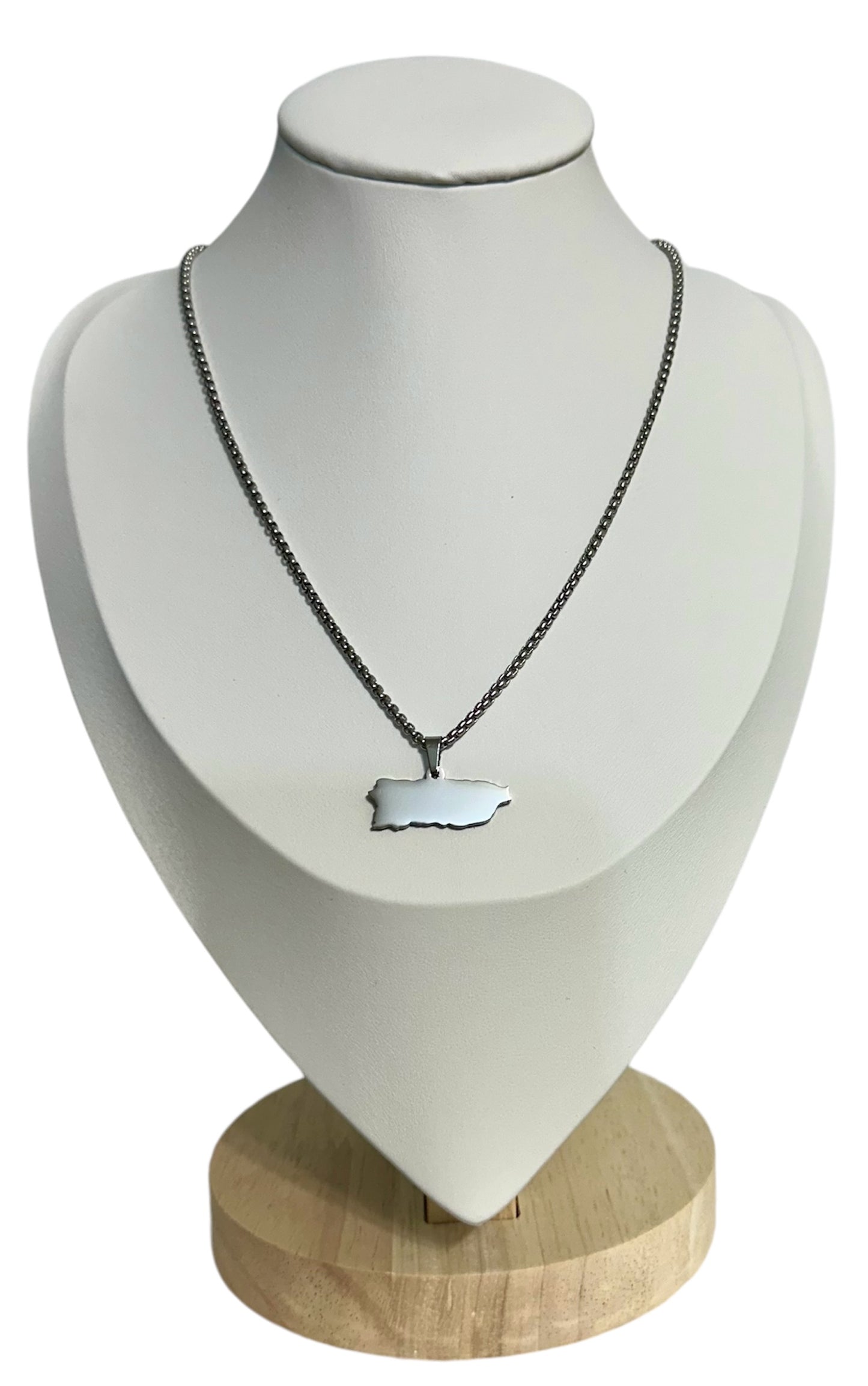 Set Mapa de PR Plateado Flat (Collar y Aretes)