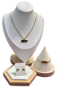 Set Mapa de PR con Coquí Taíno Dorado (Collar, Pulsera y Aretes)