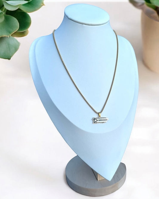 Collar Mapa de PR Blanco/Negro en Dorado