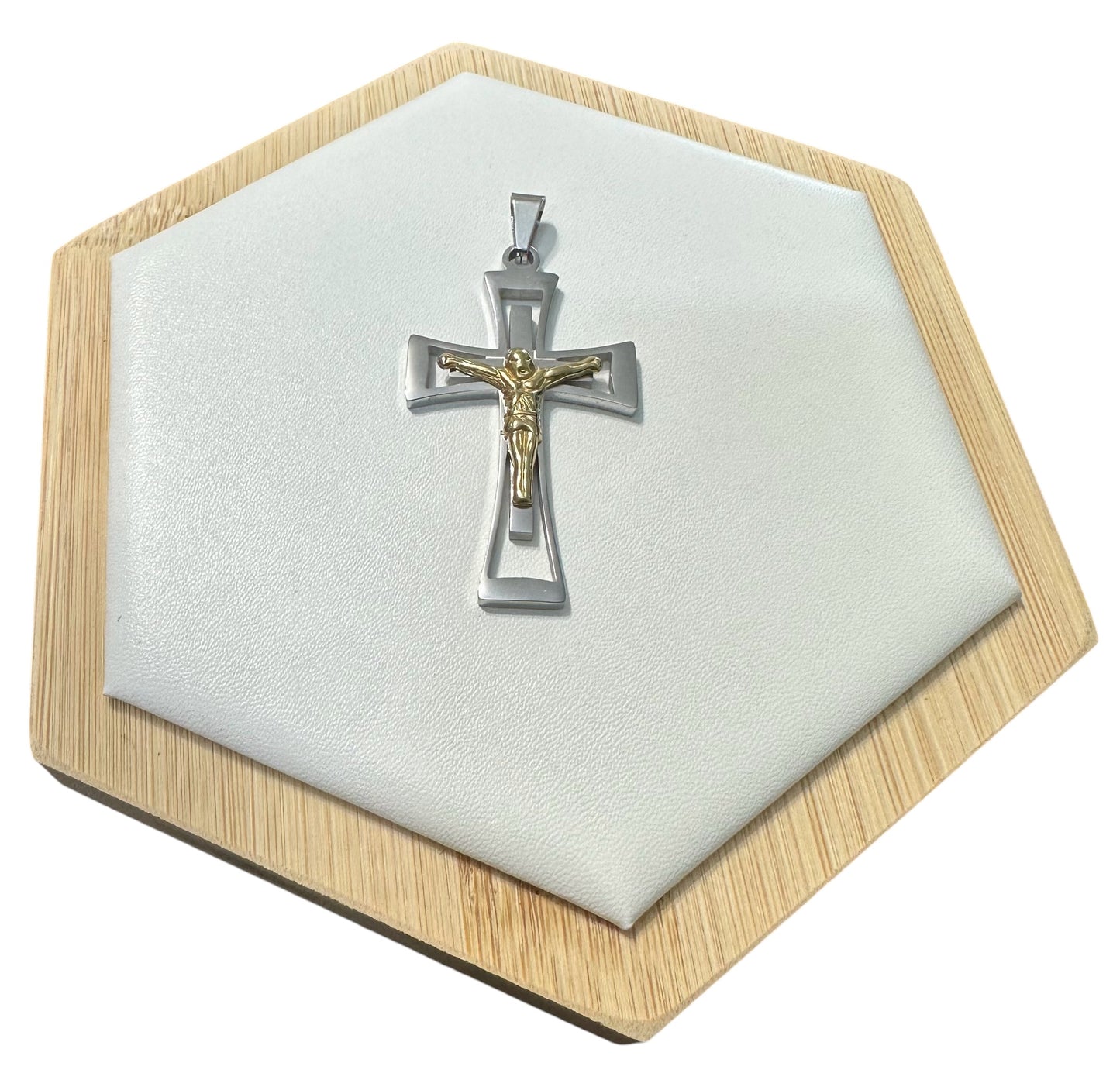 Collar Crucifijo con Cristo en Dos tonos