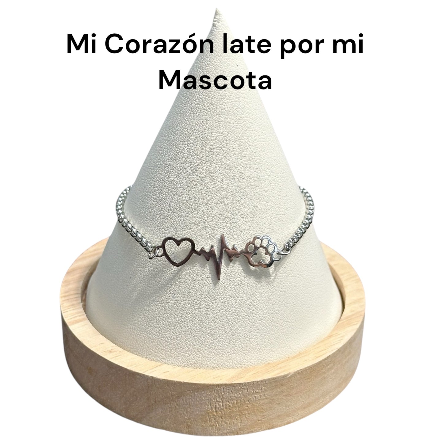 Set Mi Corazón Late por mi Mascota en Plateado (Collar y Pulsera)
