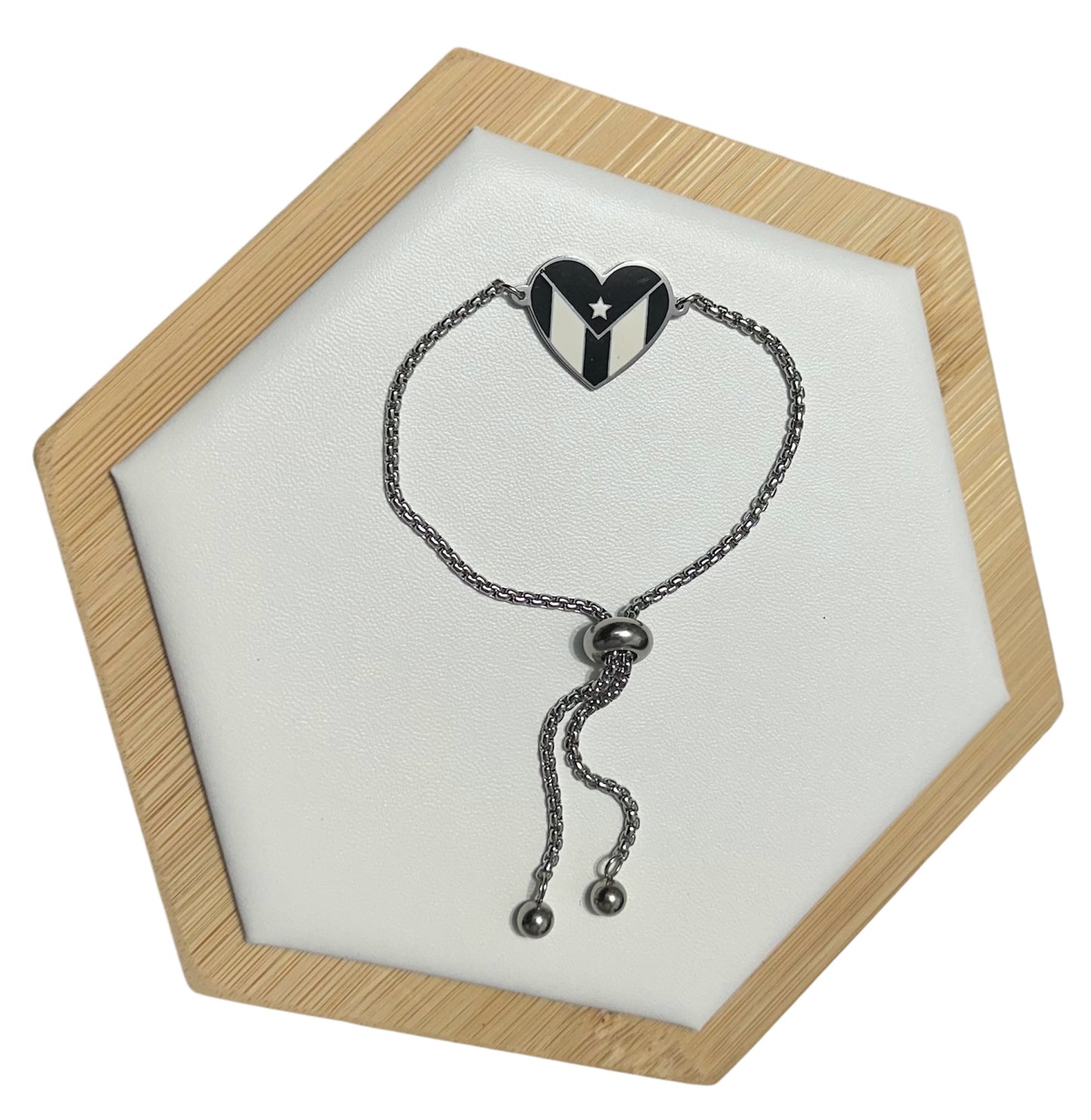 Pulsera Corazón Blanco/Negro Plateada