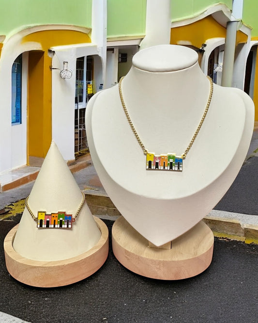 Set Casitas del Viejo San Juan, PR en Dorado (Collar y Pulsera)