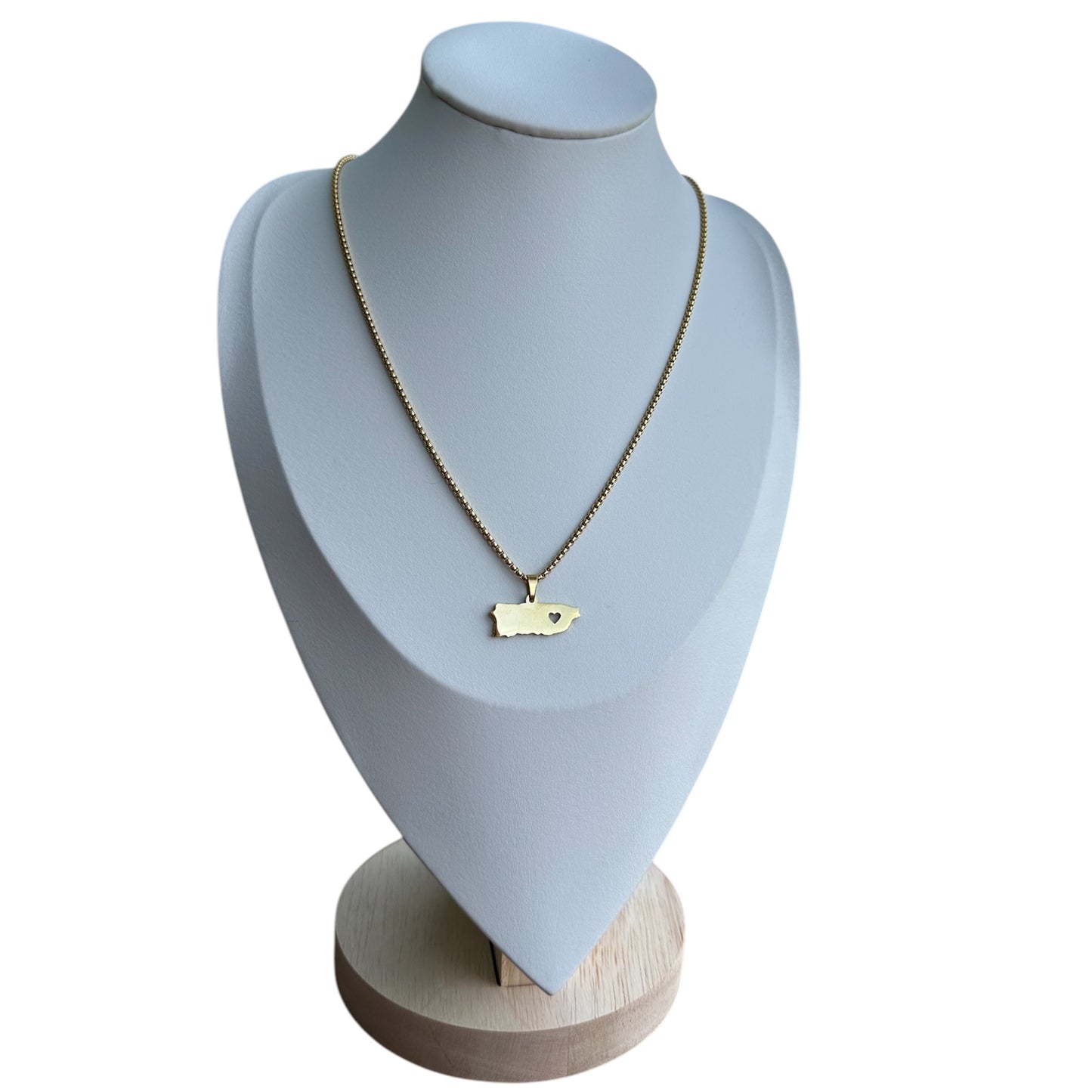 Collar mapa de Puerto Rico con Corazón Dorado