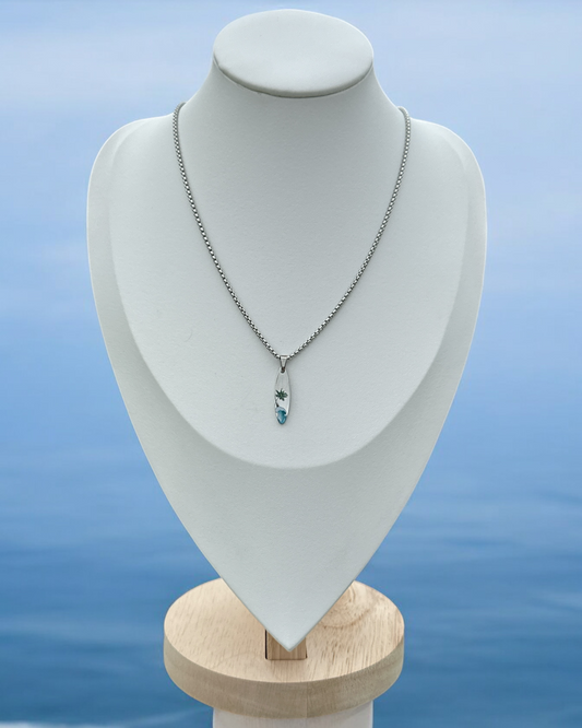 Collar Olas y Palmeras Surfing en Plateado
