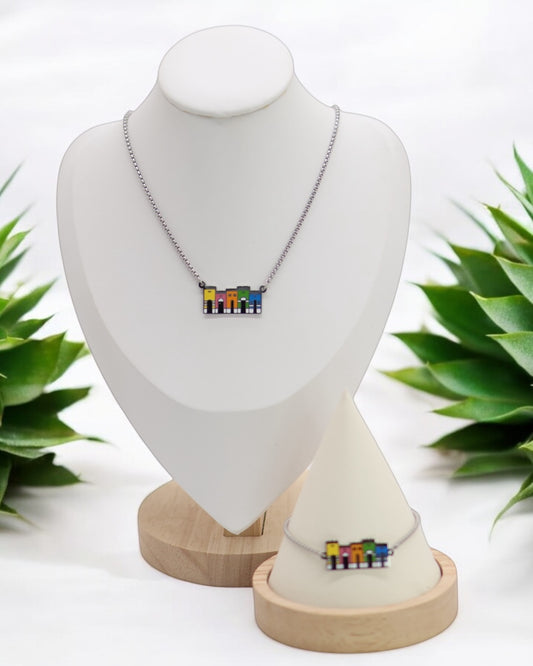 Set Casitas del Viejo San Juan, PR en Plateado(Collar y Pulsera)