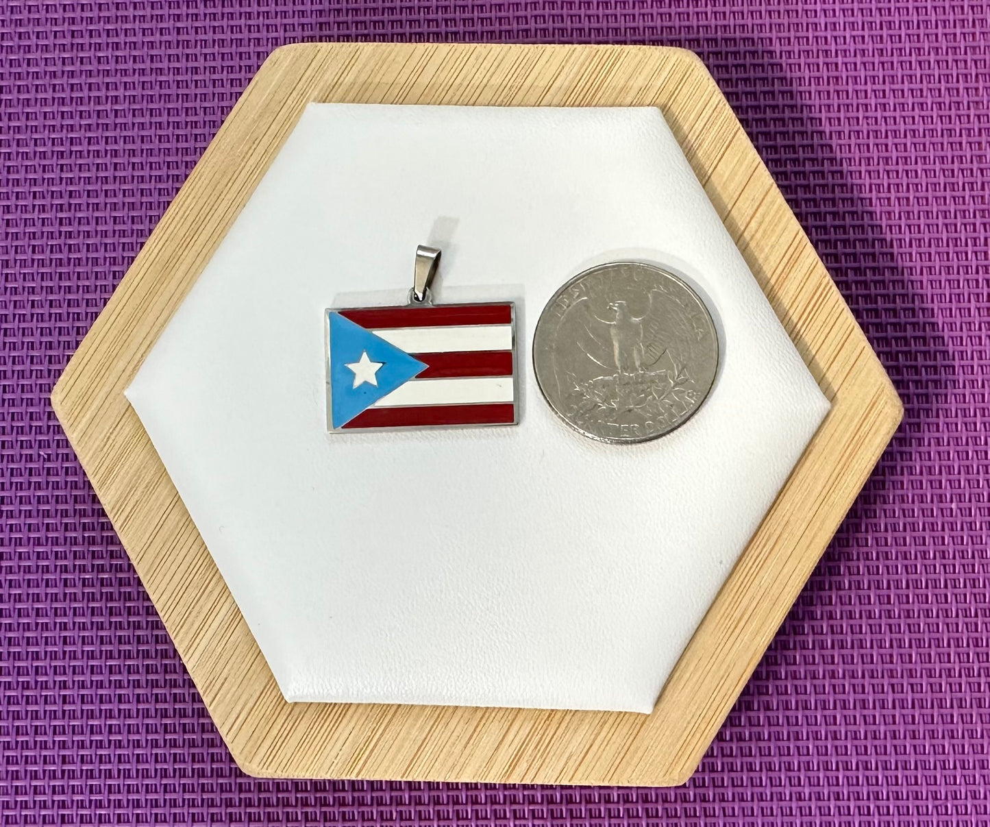 Bandera de P.R. Rectangular Multi en Plateado