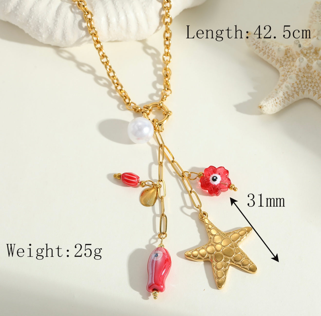 COLLAR OJO TURCO y ESTRELLA DE MAR EN DORADO