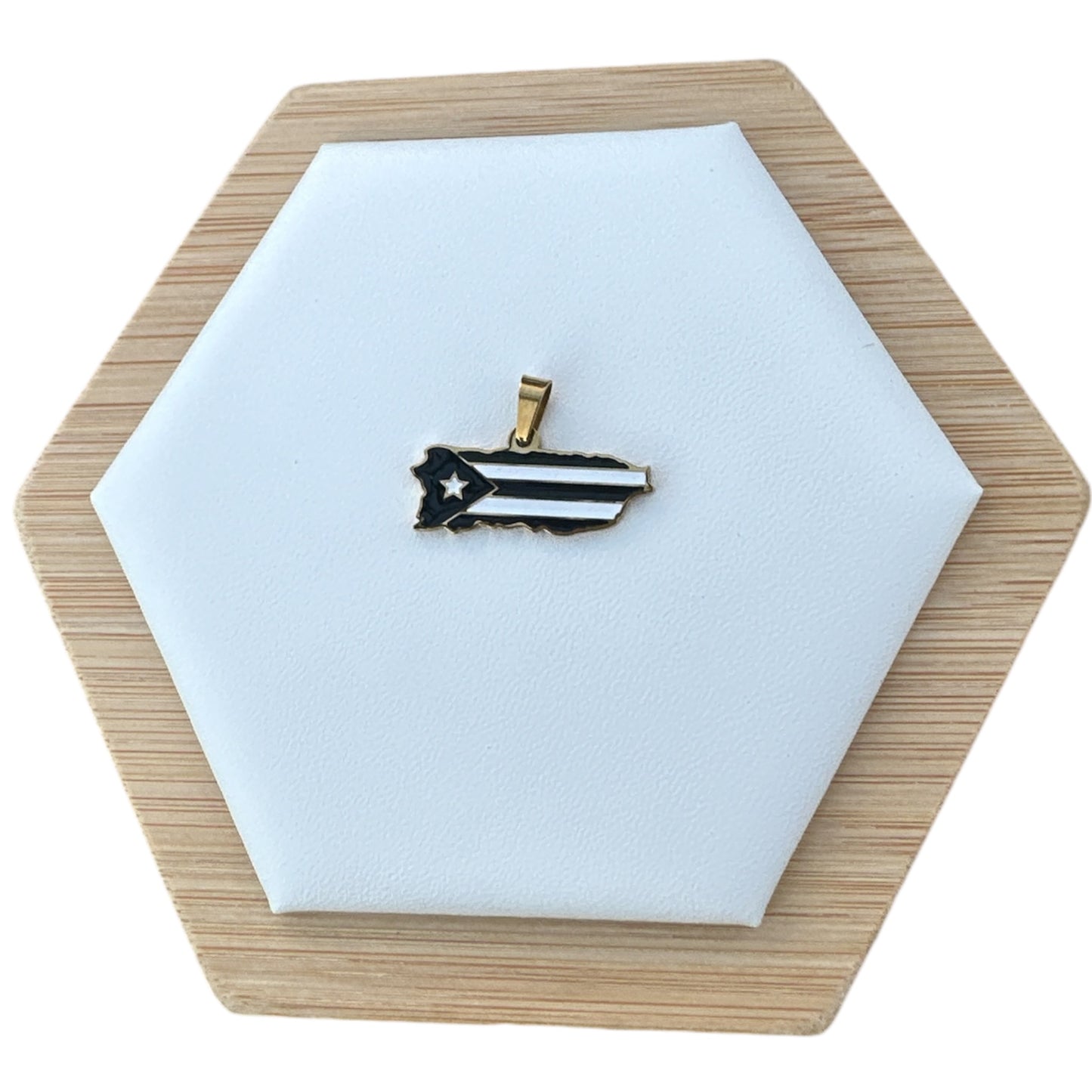 Collar Mapa de PR Blanco/Negro en Dorado