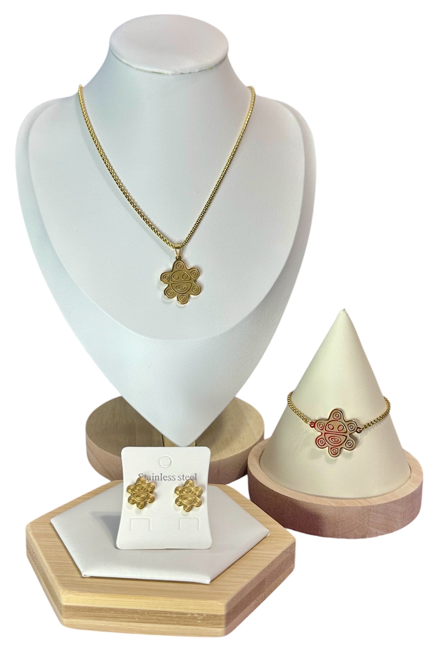 Set Sol Taino Dorado (Collar, Pulsera y Aretes)