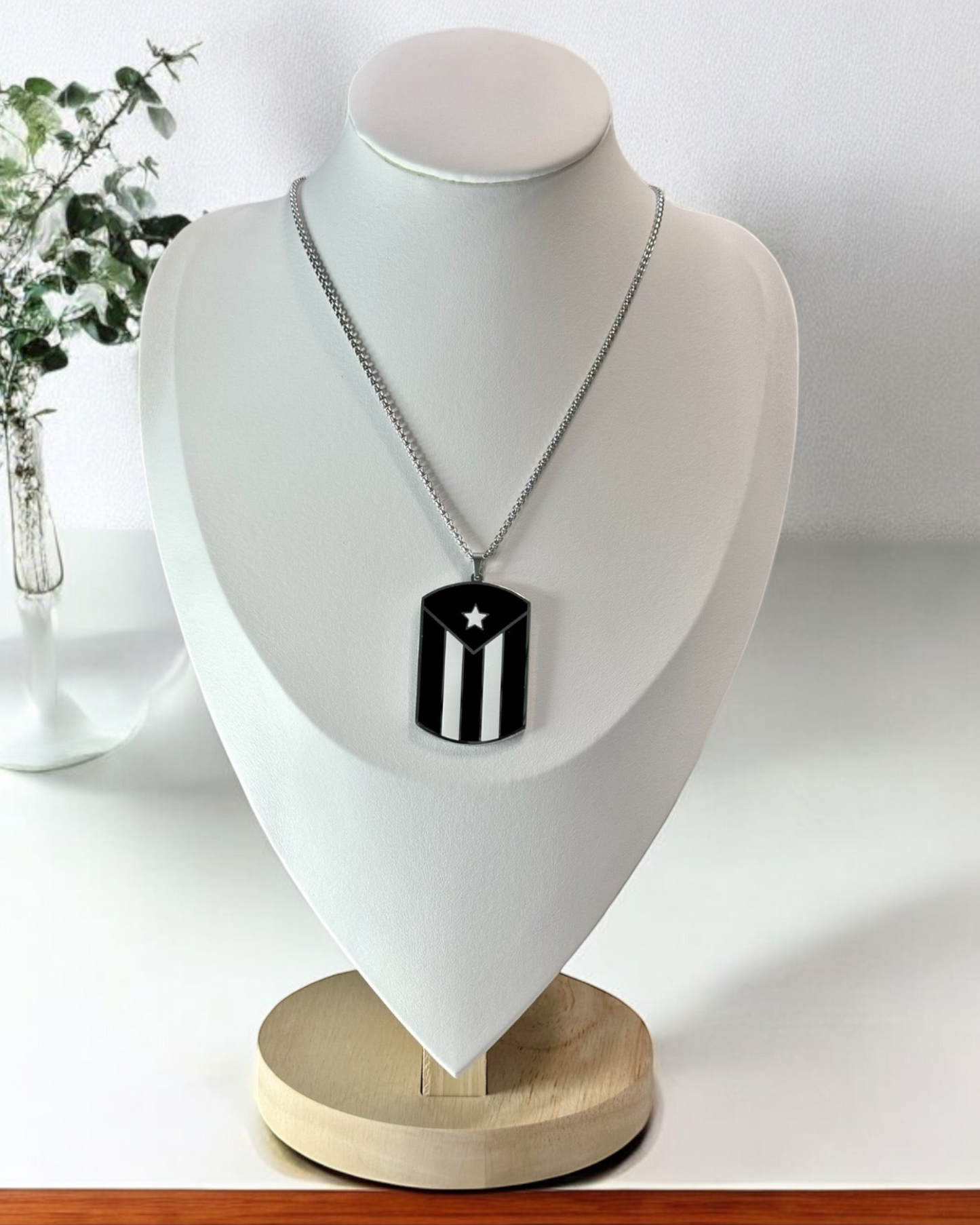 Bandera de PR Tag Blanca/Negra/Plateada