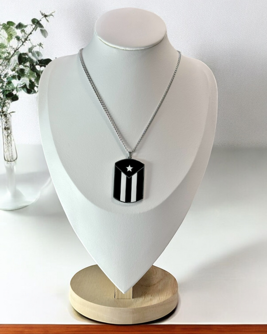 Bandera de PR Tag Blanca/Negra/Plateada