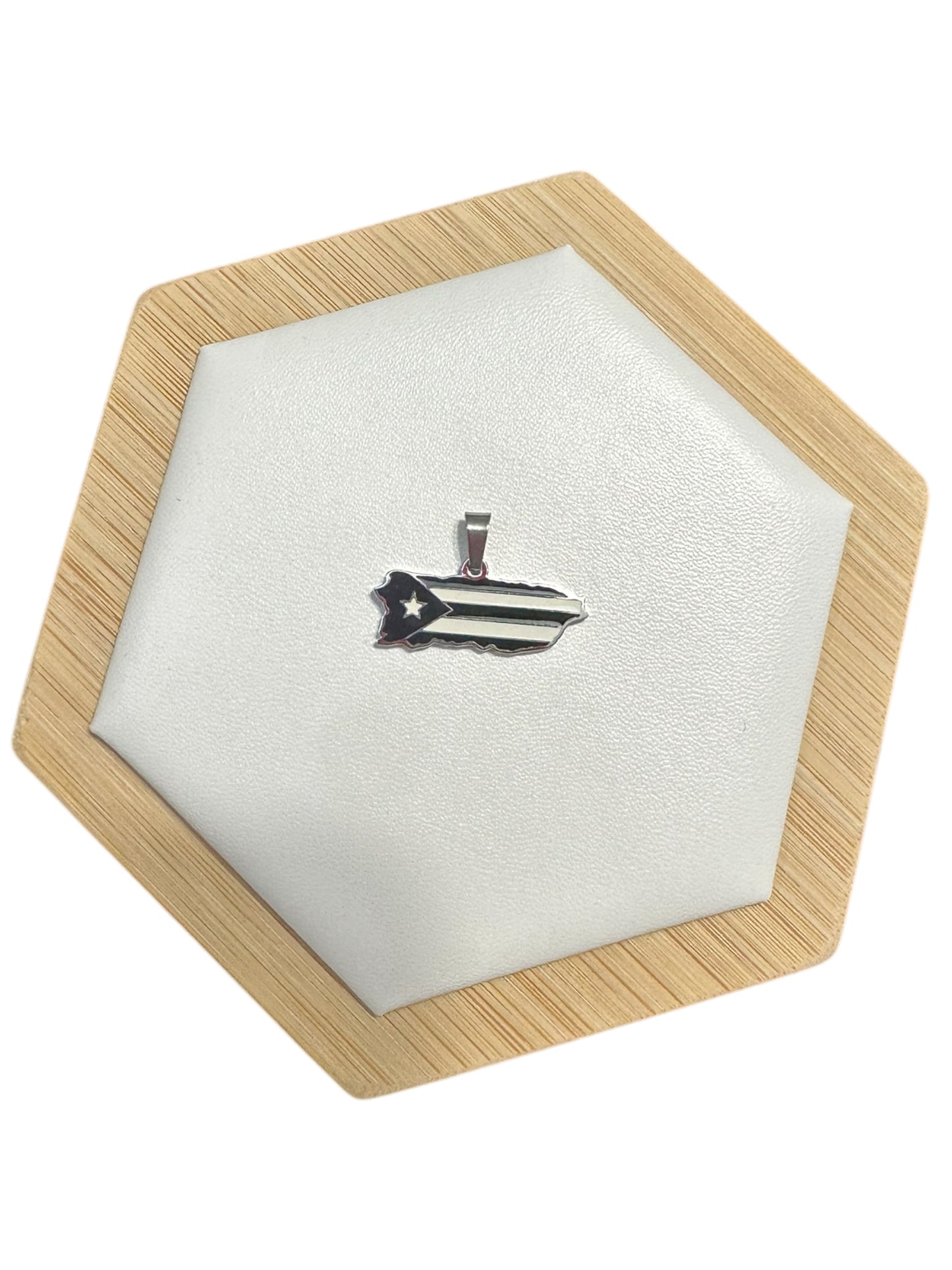 Collar Mapa PR Blanco/Negro en Plateado