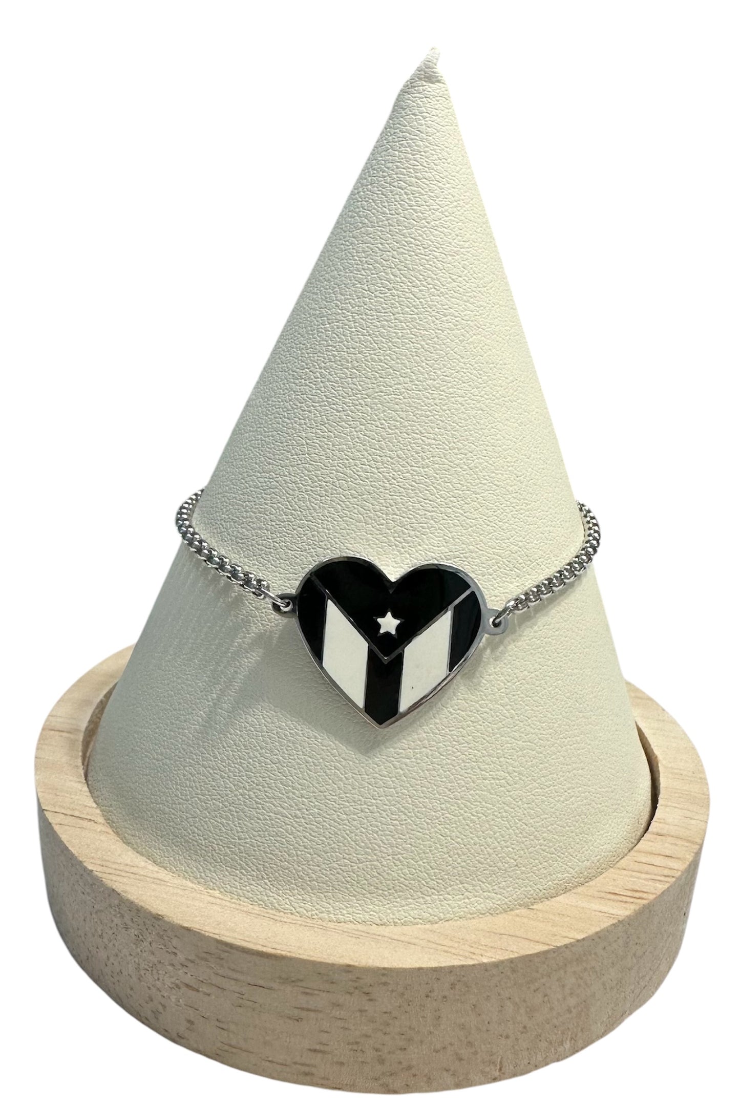 Pulsera Corazón Blanco/Negro Plateada