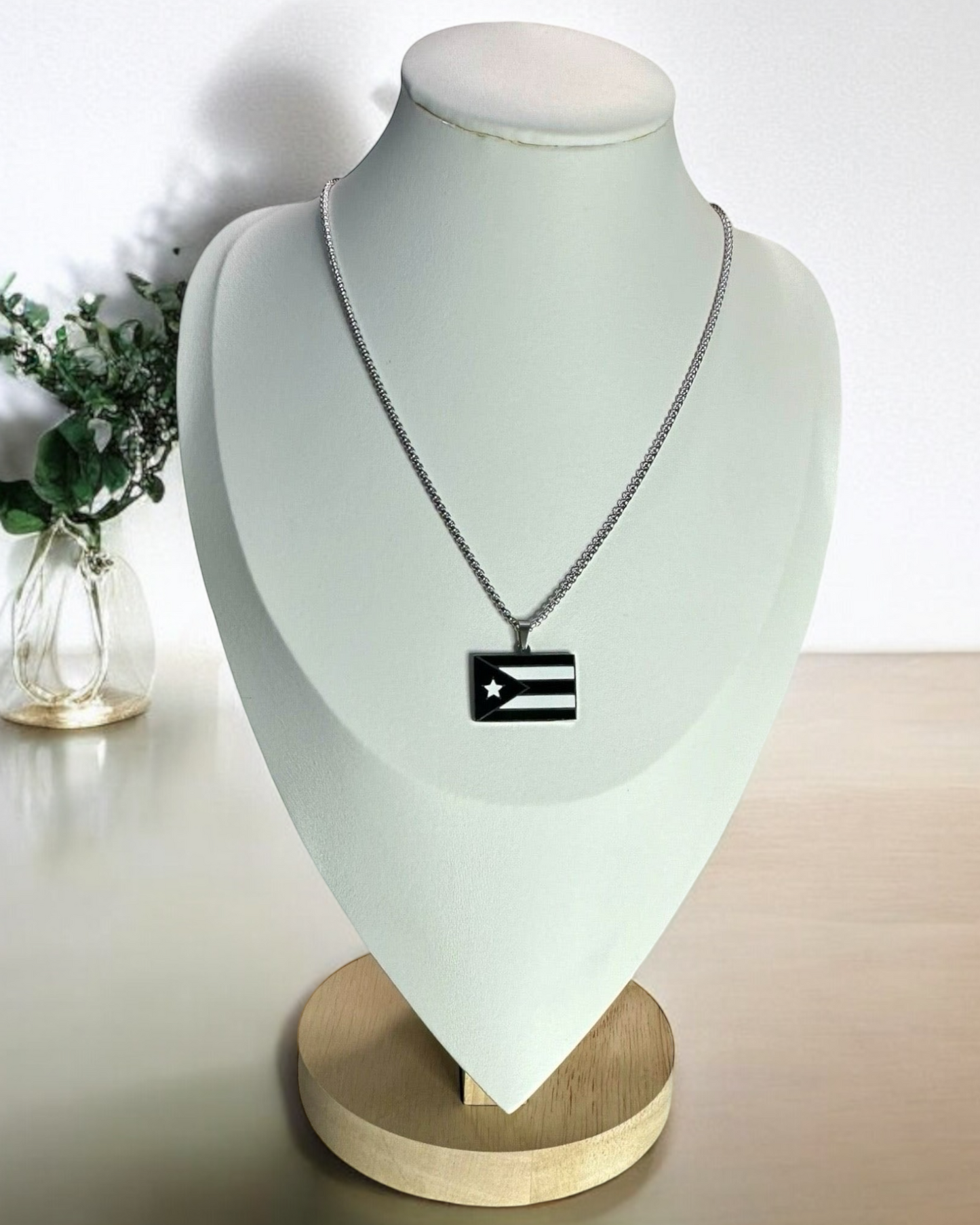 Bandera de PR Rectangular  Negra/Blanca Plateada